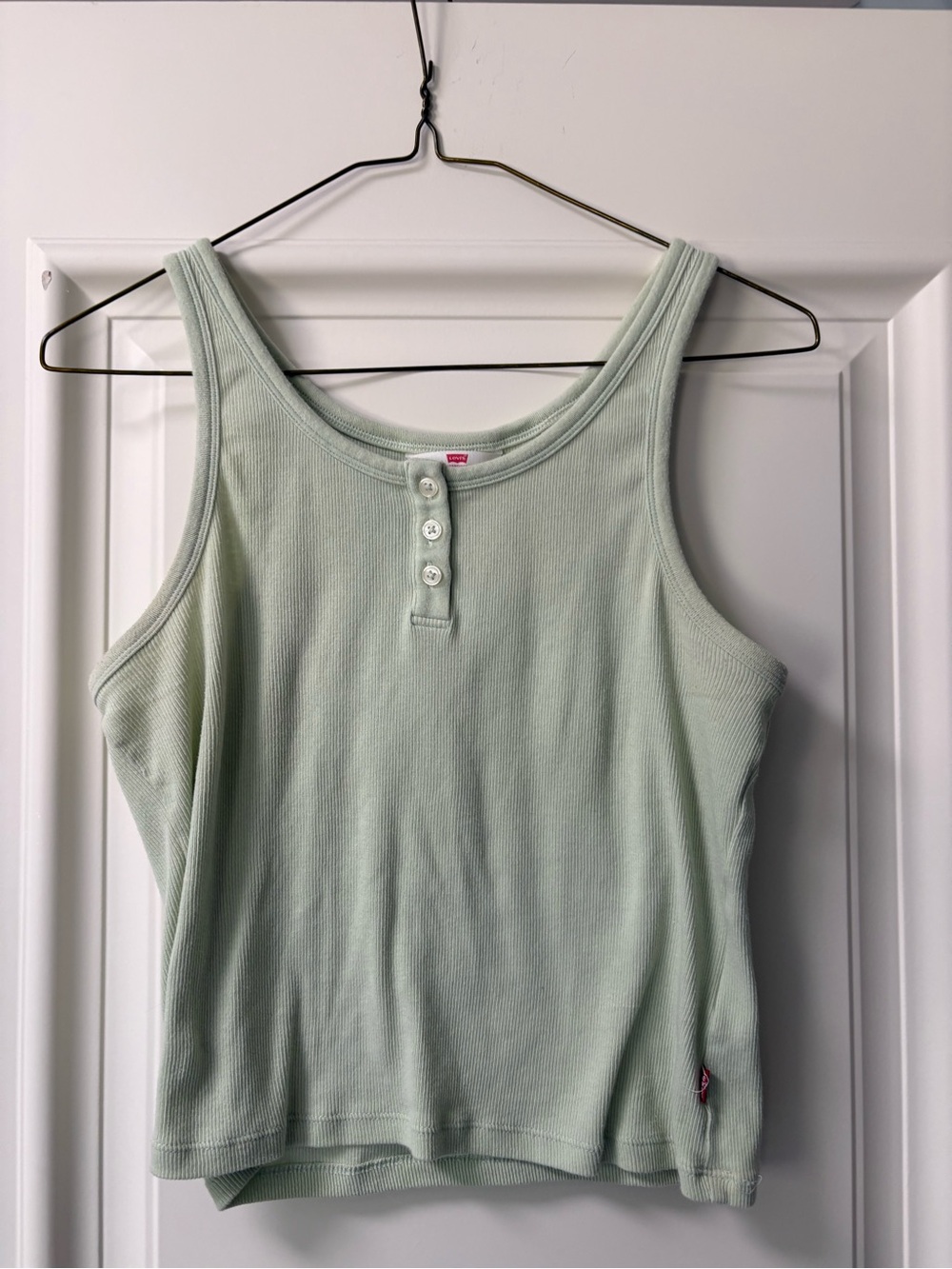 Levi's Light Sage Ribbed Tank with Button Placket
